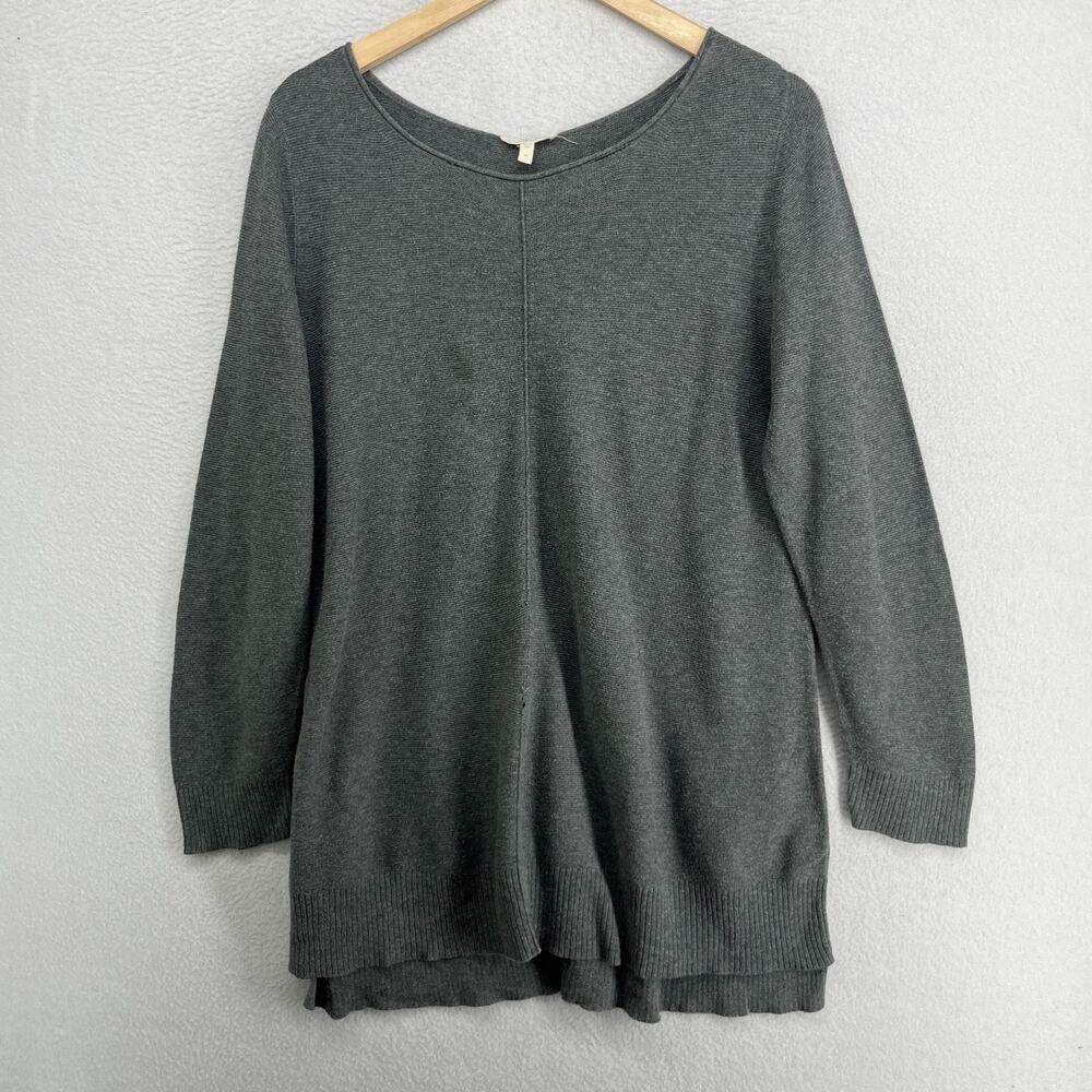 EILEEN FISHER Sweater M Organic Cotton Tunic Round Neck Pullover Jumper Gray